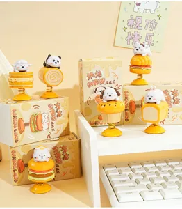 Cute animal bakery bobblehead figurines, creative resin toys for desk and car decor.