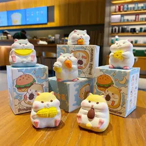 Original Creative Cute Hamster Resin Figurine Cartoon Animal Desk Ornament Home Office Decor Stress Relief Toy