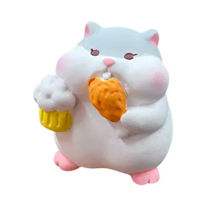 Cute hamster figurine holding beer and chicken, creative resin desktop decoration item.
