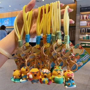 Cute capybara keychain pendant with island tour design, perfect school bag backpack accessory.