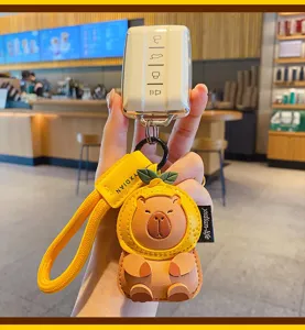 Cute leather capybara fruit hood keychain bag pendant car key case accessory cute