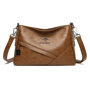 Braune Leder Umhängetasche für Damen, elegante Vintage Schultertasche mit verstellbarem Gurt.