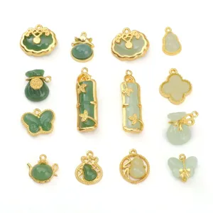 Alloy imitation jade glass charm pendants set, DIY handmade jewelry accessories for necklace.