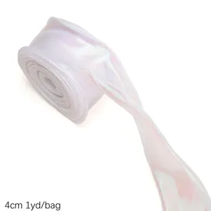 4cm Iridescent Organza Ribbon White Sheer Ribbon for Flower Packaging Gift Wrapping Bows Decor