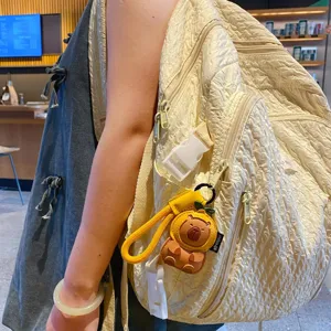 Adorable cute capybara keychain with fruit hood leather bag charm backpack pendant accessory