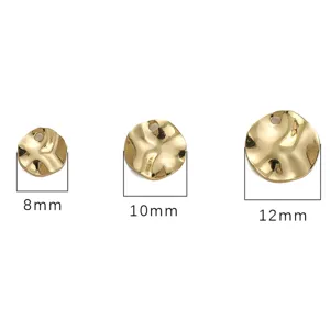 Size comparison for hammered 14K gold plated round charms showing 8mm 10mm 12mm
