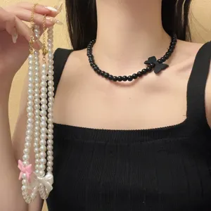 Kunstparel Strik Halsketting Voor Vrouwen Legering Parel Choker Elegant Klein Ontwerp Zoete Mode Nek Sieraden Accessoires