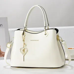 Womens Fashion PU Leather Shoulder Bag Large Capacity Crossbody Bag Top Handle Handbag With Pearl Pendant