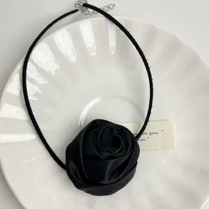 French vintage black rose choker necklace, elegant floral velvet neck chain for women.