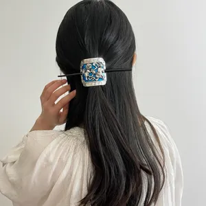 Vintage cloisonne enamel hair stick ethnic ponytail holder elegant retro hair accessory for women