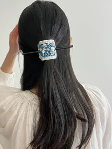 Vintage Chinese style cloisonne hair stick enamel ponytail holder hair accessory