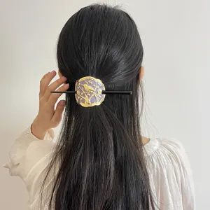 Chinese style metal enamel magpie hair stick for elegant updo hair styling detail view