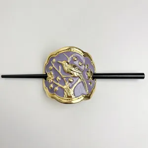 Chinese style magpie and plum blossom metal enamel hair stick elegant traditional hair accessory