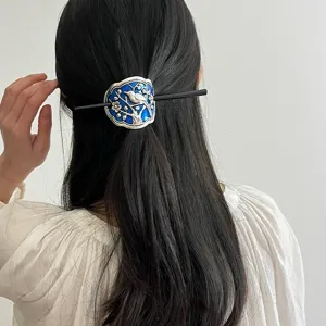Vintage Cloisonne Enamel Hair Stick Chinese Style Hair Clip Ponytail Holder Accessories