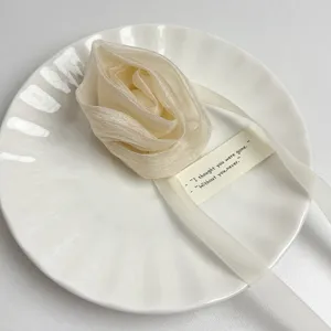 Organza fabric flower choker necklace detail, elegant white floral clavicle chain for women.
