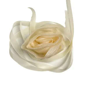 Exquisite white organza rose flower choker necklace, elegant floral detail for women fashion.