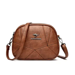 Elegante braune PU Leder Umhängetasche für Damen mit stylischen Nähten und tollem Design.