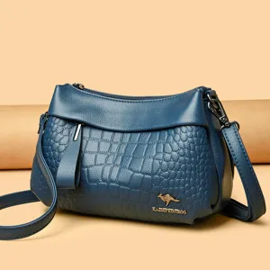 Blauwe schoudertas van leer voor dames met krokodillenpatroon stijlvolle crossbody tas