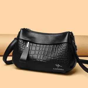 Zwarte krokodillenprint dames schoudertas modieuze casual lederen crossbody tas voor dames