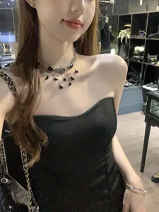 Vintage zwarte zirkoon kwast choker ketting voor vrouwen gotische stijl sleutelbeen sieraden.
