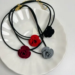 Κολιέ Τσόκερ Με Βελούδινο Τριαντάφυλλο Μαύρο Κορδόνι Λουλούδι Γυναικεία Κοσμήματα