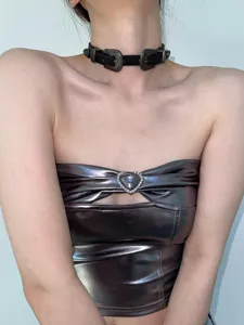 Punk gothic leather choker necklace for women cool rock dark style niche clavicle chain