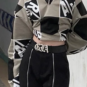 Y2K Gothic Letter Buckle Belt For Women Men Vintage Distressed Lychee Pattern PU Leather Waistband Fashion Streetwear Accessory