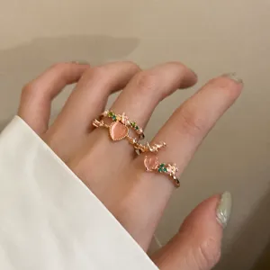 Double layer heart zircon open ring for women, sweet niche design index finger ring adjustable