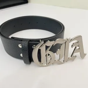Y2K Gothic Letter Buckle Litchi Pattern Leather Belt Unisex Fashion Streetwear Accessory