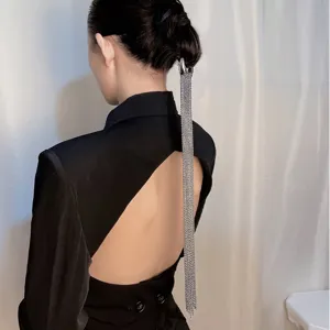 Cuerda de pelo con cadena de borla larga accesorio geometrico metalico para mujer detalle
