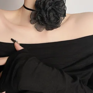 Große 3D Stoffblumen Choker Halskette Für Damen Elegante Handgefertigte Florale Band Halskette Party Schmuck Geschenk Schwarz Weiß