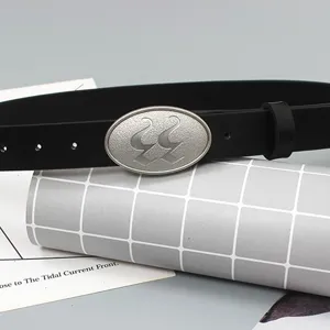 Black leather belt detail showcasing the vintage oval metal buckle for women daily fashion.