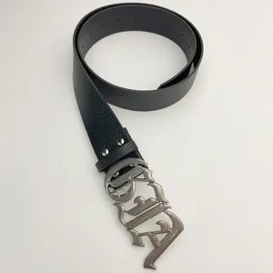 Y2K vintage gothic letter buckle black leather belt unisex streetwear casual waist accessory