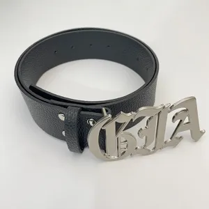 Y2K Gothic Letter Buckle Litchi Pattern Unisex Belt Vintage Punk Waist Accessory