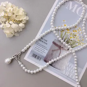 Elegant white pearl waist chain versatile strap for women dress suit bag accessory