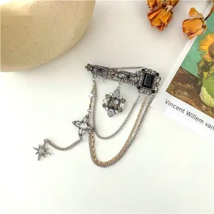 Retro barroco oscura gema borla broche exquisita alfiler de metal vintage accesorio mujer detalle