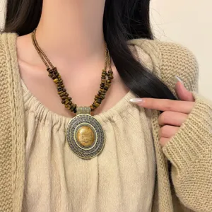 Collana con ciondolo di perle a doppio strato in stile etnico bohémien catena retrò da donna