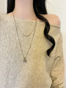 Prachtige dubbellaagse parel pony ketting met sprankelende zirkonia, chique sleutelbeinketting.