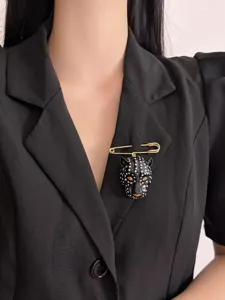 Vintage enamel leopard head brooch stylish statement pin for women suit coat accessories