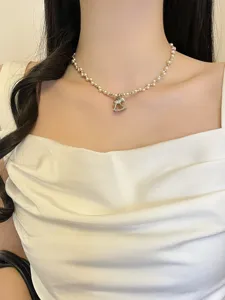 Elegante Parel Zirkonia Pony Ketting Kralen Sleutelbeenketting Mode Vrouwen Sieraden