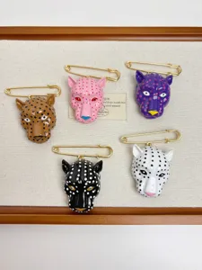 Retro enamel leopard head brooch pin set, creative cartoon animal suit jacket accessories for women.