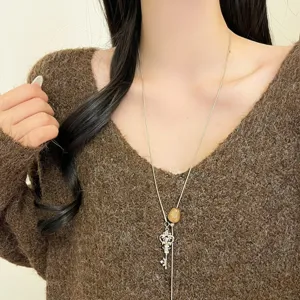 Retro metallo chiave ciondolo lungo maglione catena moda corda intrecciata collana donna