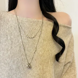 Dubbellaagse parel pony hanger ketting vrouwen delicate sleutelbeen ketting sieraden