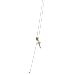 Retro stile Maillard lunga collana con ciondolo chiave metallo e perla catena maglione donna