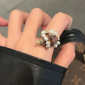 Handgemachte Muschel Perlen Ring einzigartiger Strand Urlaub Statement Ring Damen Alltag