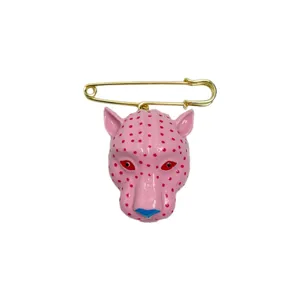 Vintage enamel exaggerated leopard head brooch, trendy suit coat pin jewelry for women.
