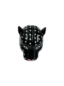 Anello testa di leopardo in smalto nero con pois bianchi, gioiello da dito unico.