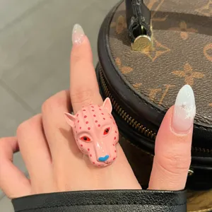 Anello con testa di leopardo in smalto pesante stile europeo e americano, gioiello da donna.
