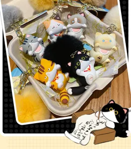 Cute cartoon cat keychain plush pom pom bag charm anime key ring accessories gift