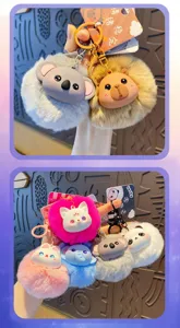 Cute plush animal keychain cute cartoon pompom doll key ring schoolbag pendant accessory